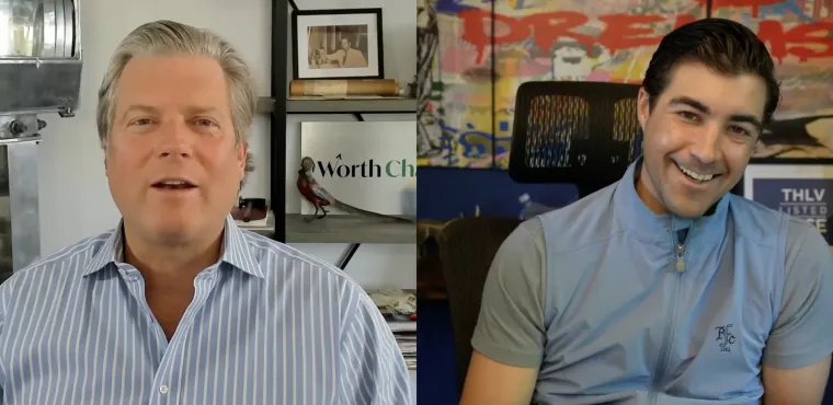 Carter Worth and Brad Roth smile while talking on Behind the Ticker
