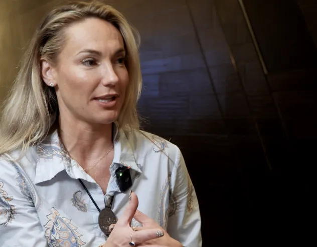 Tidal’s Brittany Christensen gestures while talking at ICI 2026 ETF conference