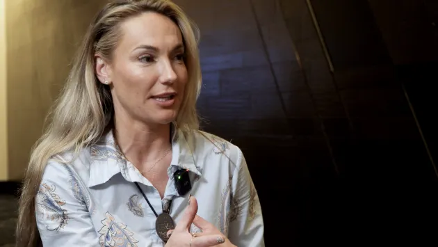 Tidal’s Brittany Christensen gestures while talking at ICI 2026 ETF conference