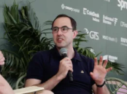 Alex Morris of F/m Investments smiles while talking at the ETF Beach House.