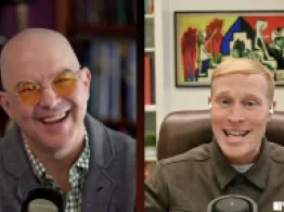 Matt Middleton and Dave Nadig laugh together while talking.