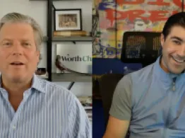Carter Worth and Brad Roth smile while talking on Behind the Ticker