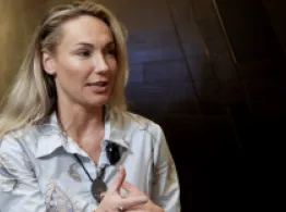 Tidal’s Brittany Christensen gestures while talking at ICI 2026 ETF conference